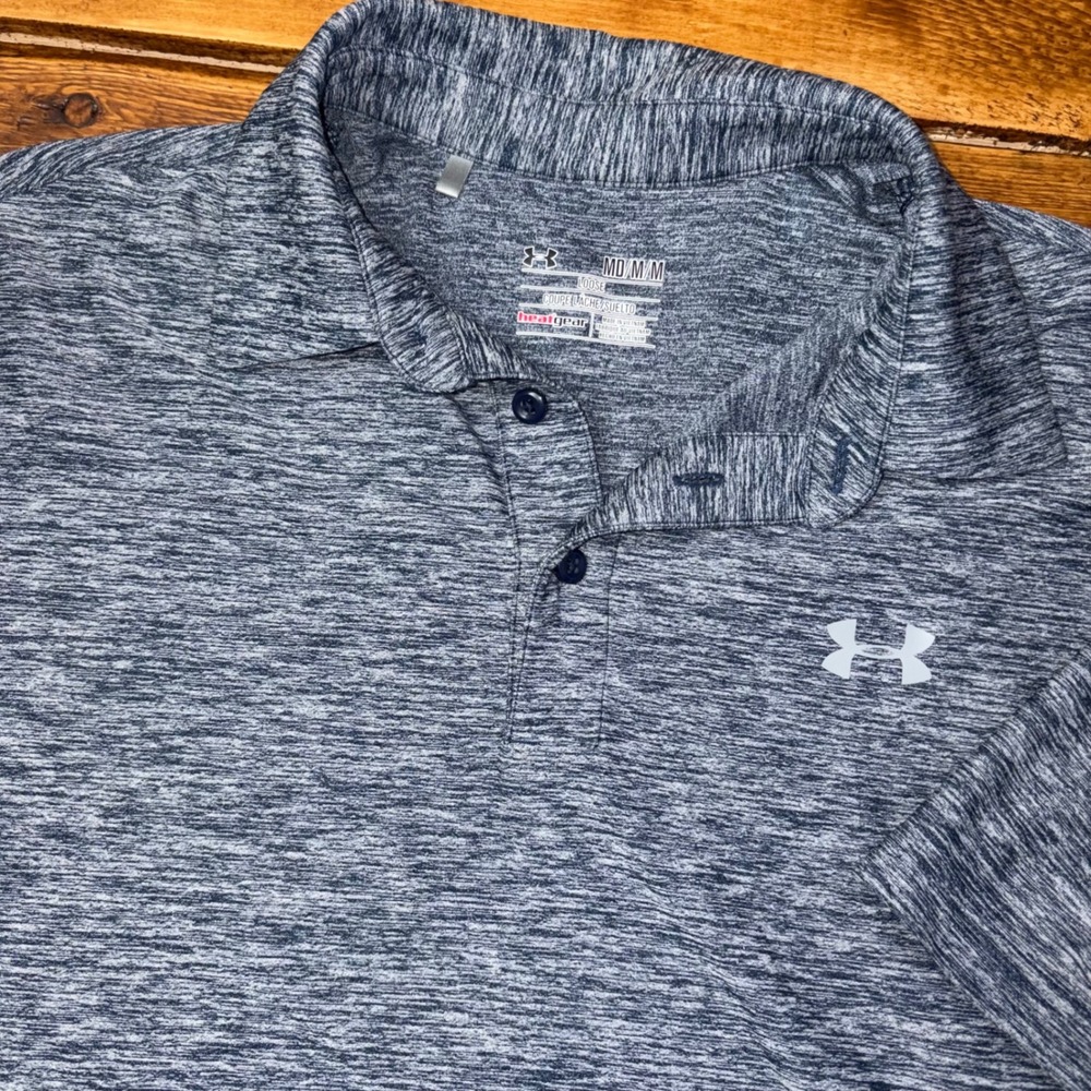 Under Armour Polo Shirt Mens Medium Blue Heatgear Loose Fit Golf Performance